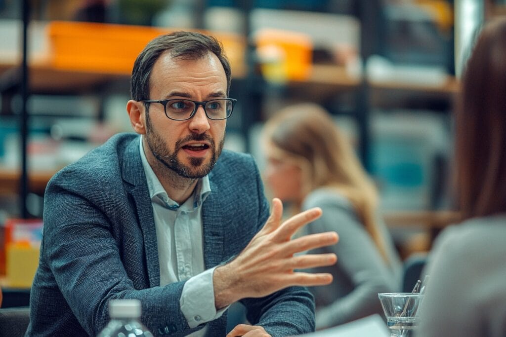 Symbolbild Einkaufstricks: Ein Einkäufer diskutiert mit einer Vertriebsmitarbeiterin.