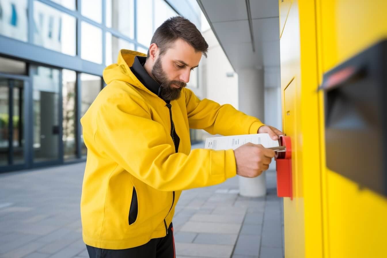Symbolbild Unternehmensadressen kaufen: Ein Mann holt aus einem Briefkasten einen Brief.