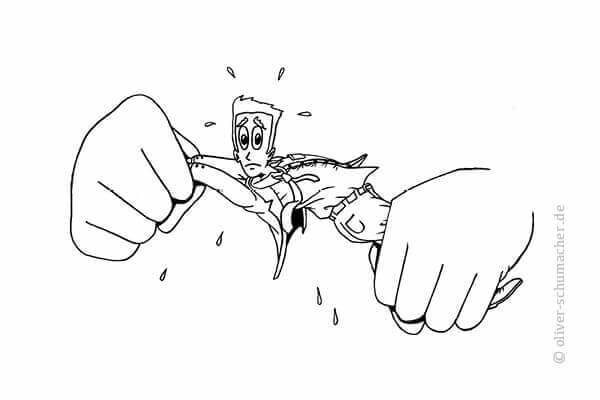 Comic: Verkäufer wird von zwei großen Händen "ausgewrungen".