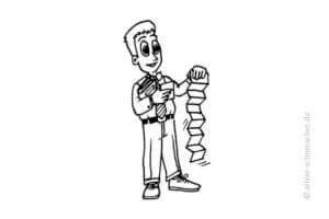 Comic: Vertreter zeigt Prospekte.