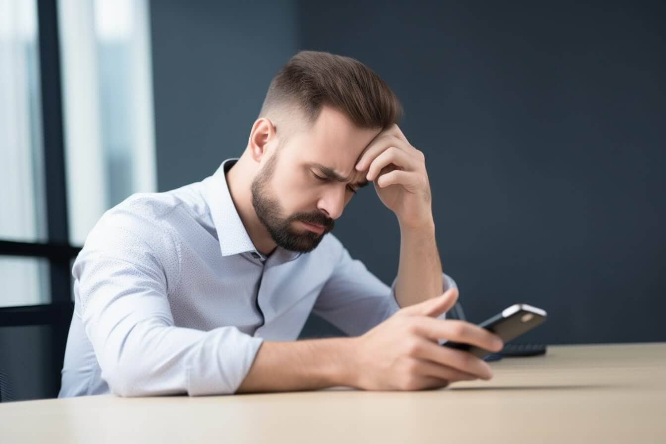 Symbolbild telefonische Kaltakquise: Mann mit Handy in der Hand.
