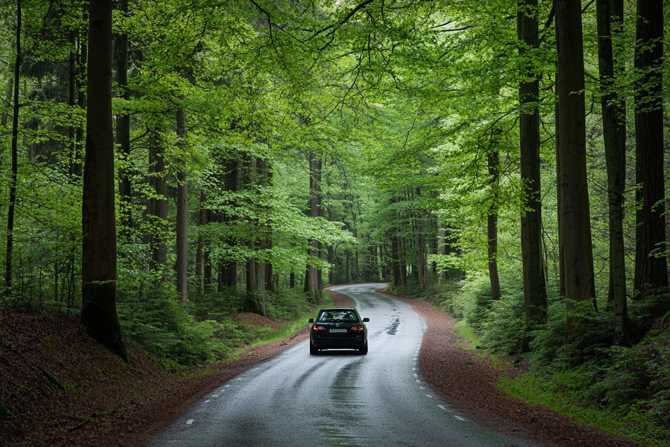Symbolbild Vertriebsmitarbeiter klauen Daten: Ein Auto fährt durch einen Wald.