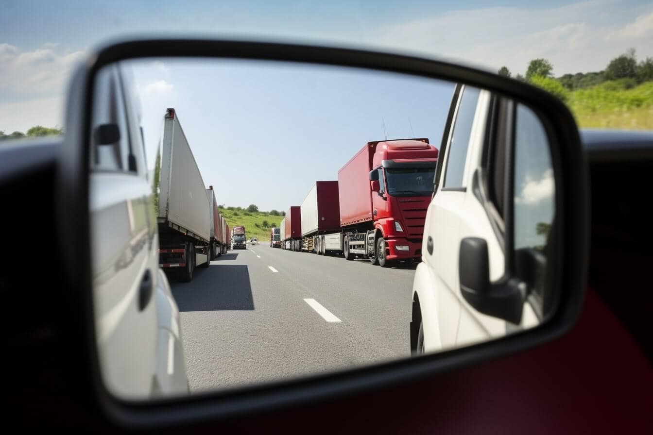 Symbolbild Lieferverzug: LKW im Stau.