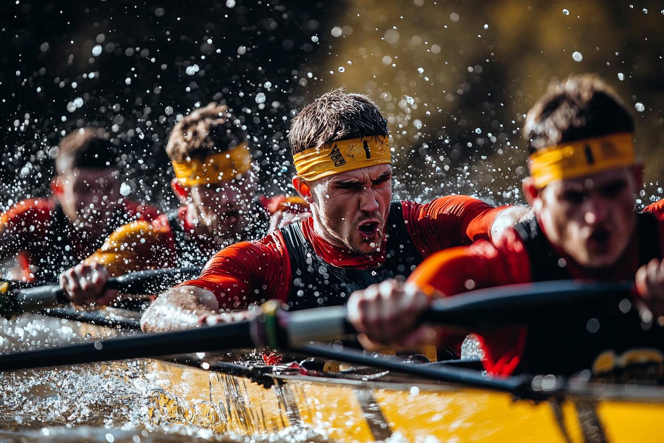 Symbolbild Vertrieb performt nicht: Männer bei einer Ruderregatta, die sich gerade sehr anstrengen.