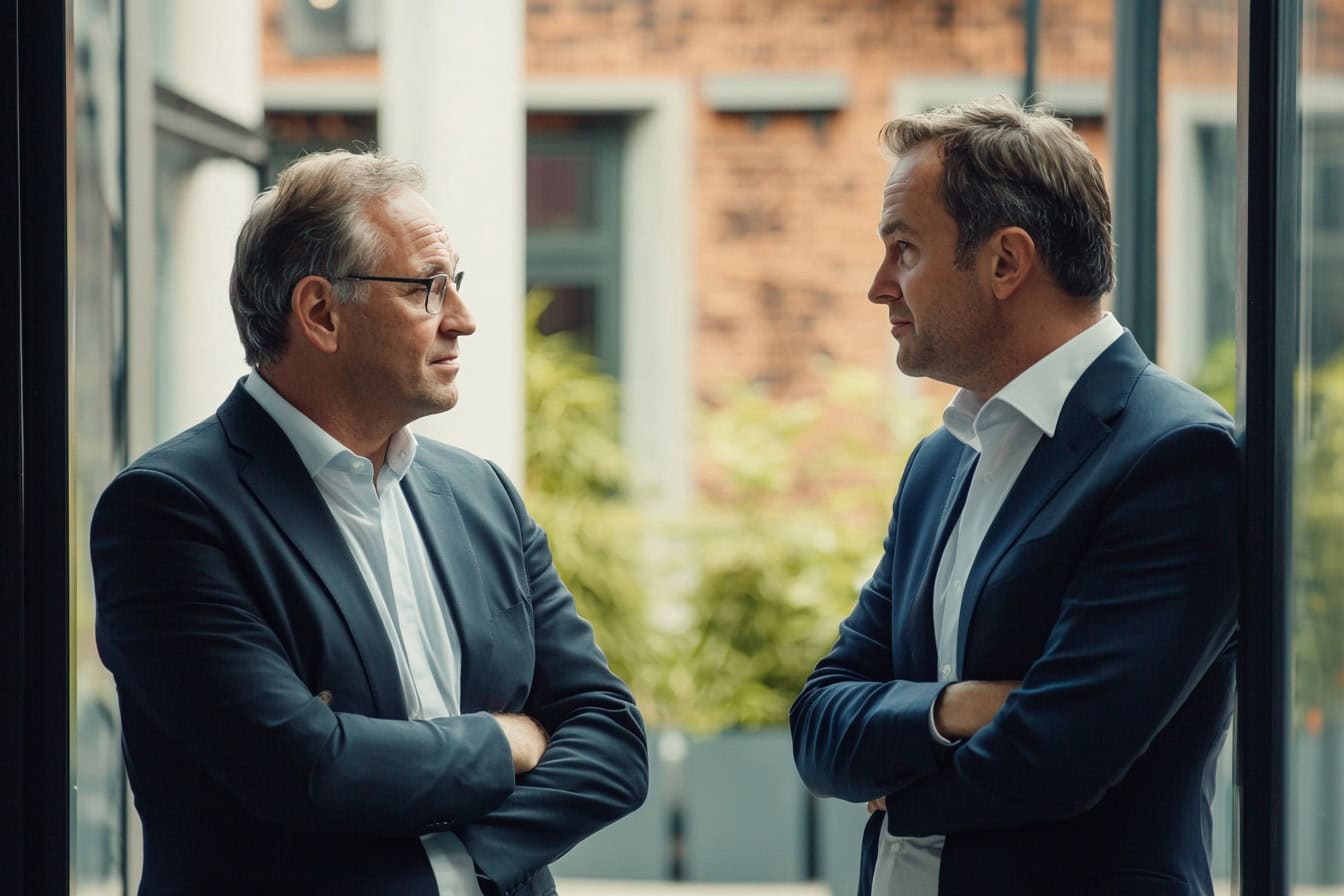 Symbolbild Kundenpotenzial ausschöpfen: Zwei ältere Herrn in Businesskleidung im Dialog.