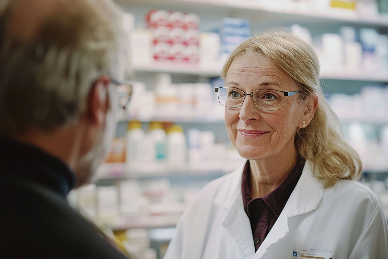 Symbolbild Kaufsignal erkennen: Eine Apothekerin führt ein Gespräch mit einem Kunden.